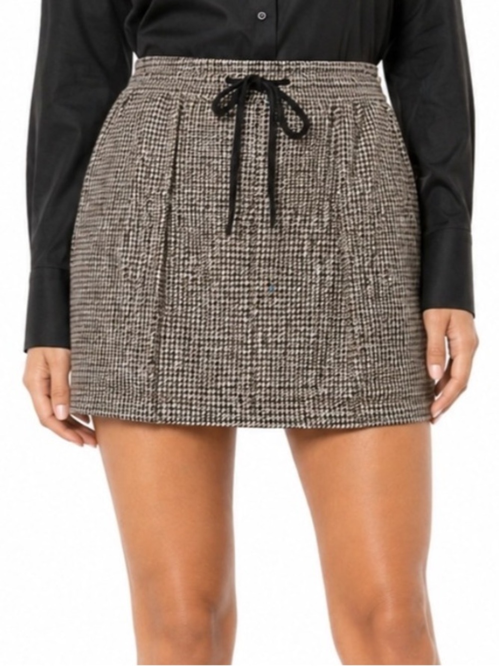 Liverpool Women 2/26 Houndstooth Knit Pockets Drawstring Pull On Mini Skirt